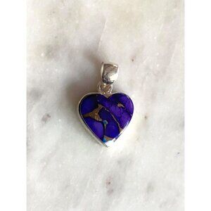 NEW Purple Dahlia Heart Sterling Silver Pendant